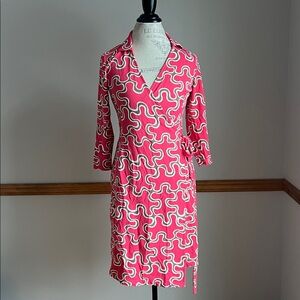 J. McLaughlin Catalina Collar Wrap Dress Pink Brown Women’s Extra Small XS